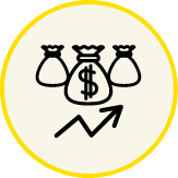 Image, icon of an upward trending arrow underneath bags of money, depicting project cost savings.